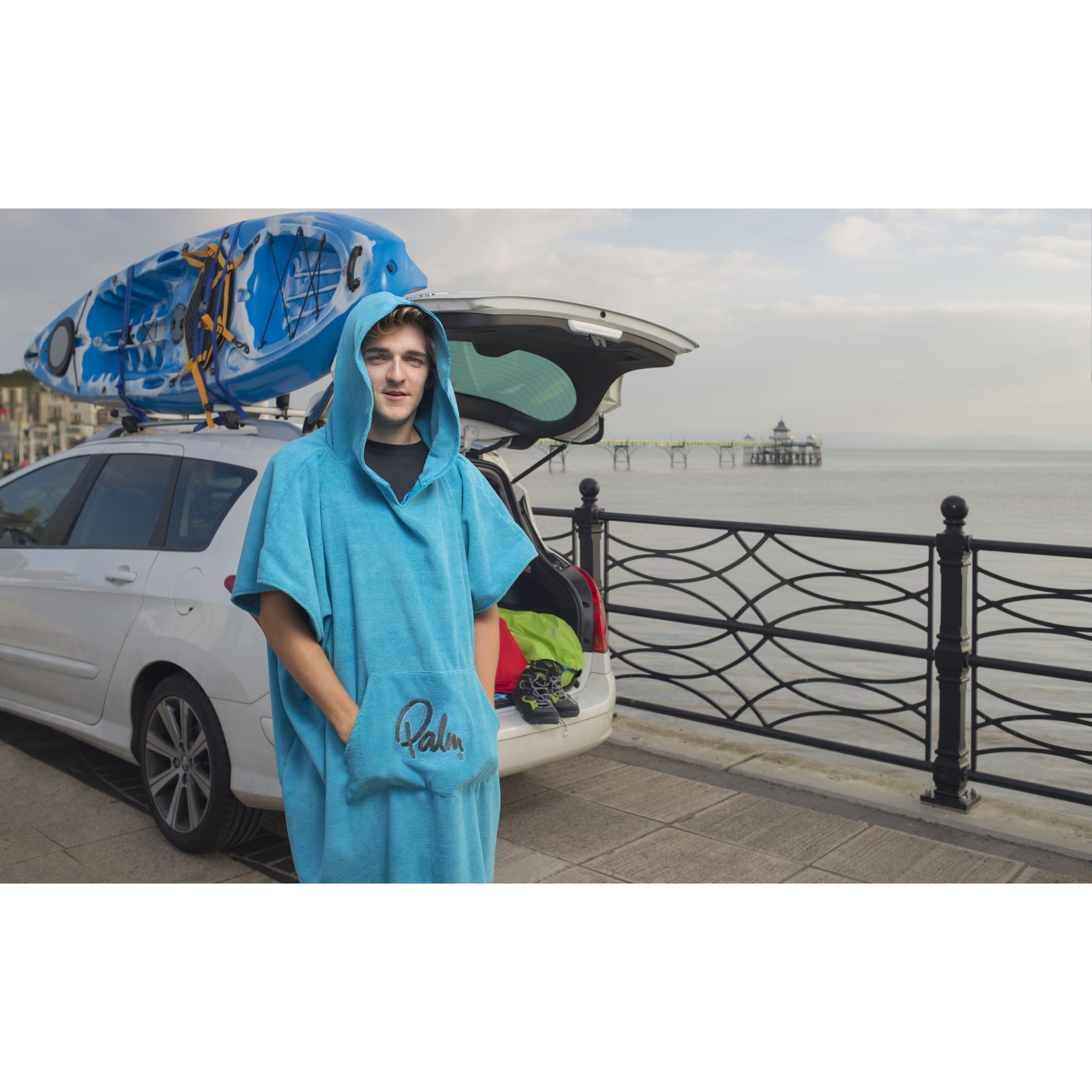 2026 Palm Hooded Towel Changing Robe / Poncho 11847 - Blue